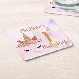 Porta-copo De Papel Quadrado Festa de aniversário Pastel Floral Unicorn