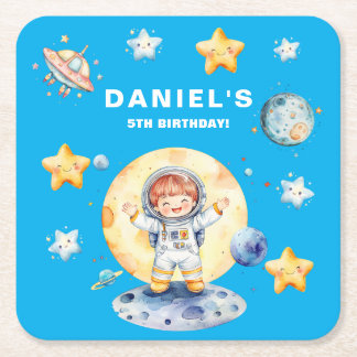 Porta-copo De Papel Quadrado Festa de aniversário Personalizada Com Astronauta