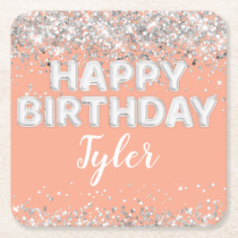 Porta-copo De Papel Quadrado Festa de aniversário prateada