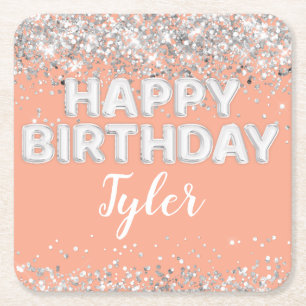 Porta-copo De Papel Quadrado Festa de aniversário prateada