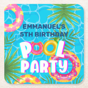 Porta-copo De Papel Quadrado Festa de Aniversário Tropical na Piscina