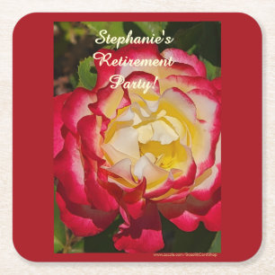 Porta-copo De Papel Quadrado Festa de Aposentadoria Rosa Vermelha e Dourada Flo