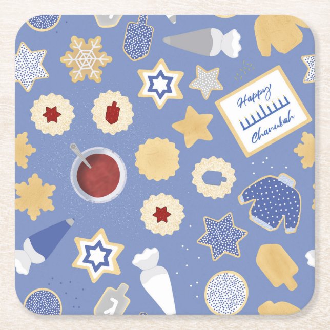 Porta-copo De Papel Quadrado Festa de biscoito Chanukah (Frente)