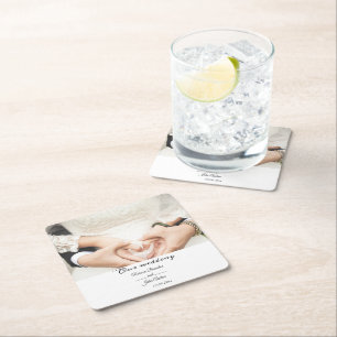 Porta-copo De Papel Quadrado Festa de casamento de Fotografias de Script Elegan
