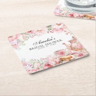 Porta-copo De Papel Quadrado Festa de Chá Rosa-Rosa-Blush