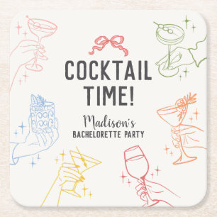 Porta-copo De Papel Quadrado Festa de Cocktail Colorida e Retrô Despedida de So