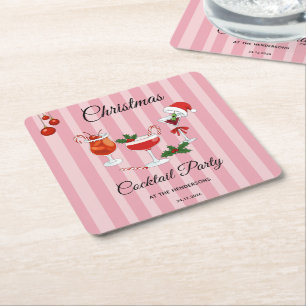 Porta-copo De Papel Quadrado Festa de Cocktail de Natal Rosa Retro