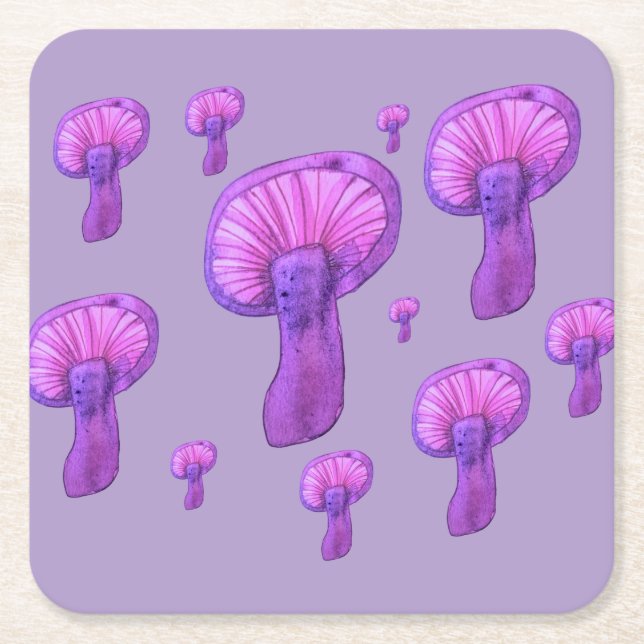 Porta-copo De Papel Quadrado Festa de cogumelos roxos (Frente)