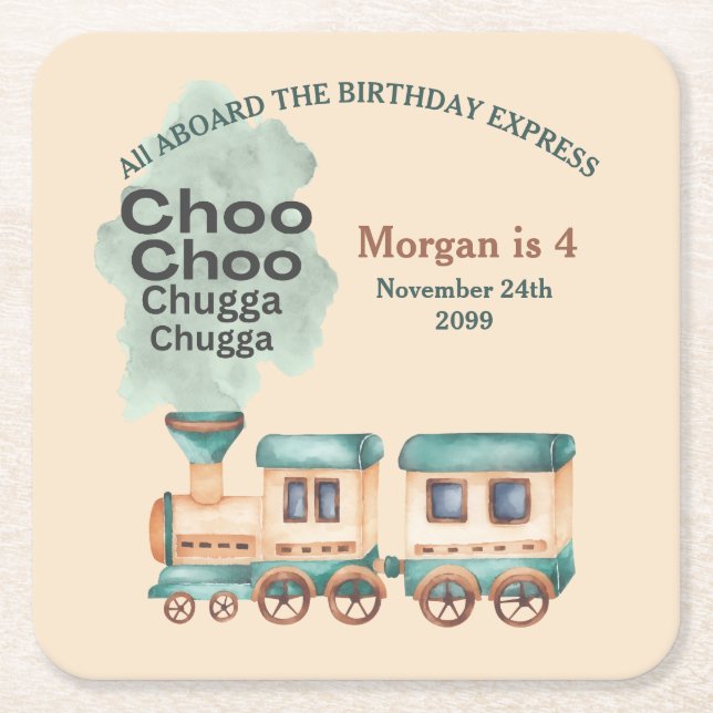 Porta-copo De Papel Quadrado Festa de Comboio de Aniversário de Qualquer Idade  (Frente)