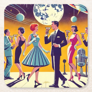 Porta-copo De Papel Quadrado Festa de Coquetel Espacial dos Anos 60 de Meados d