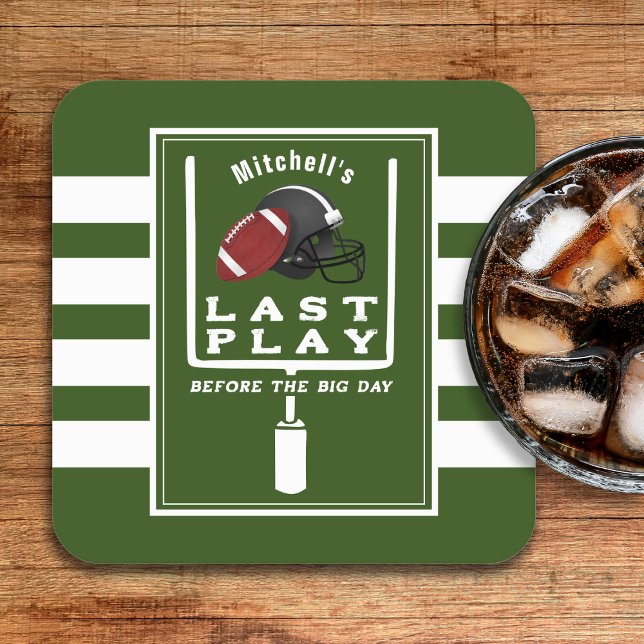 Porta-copo De Papel Quadrado Festa de Despedida de Futebol Última Jogada Antes  (Football Bachelor Party Last Play Before Big Day Square Paper Coaster
)