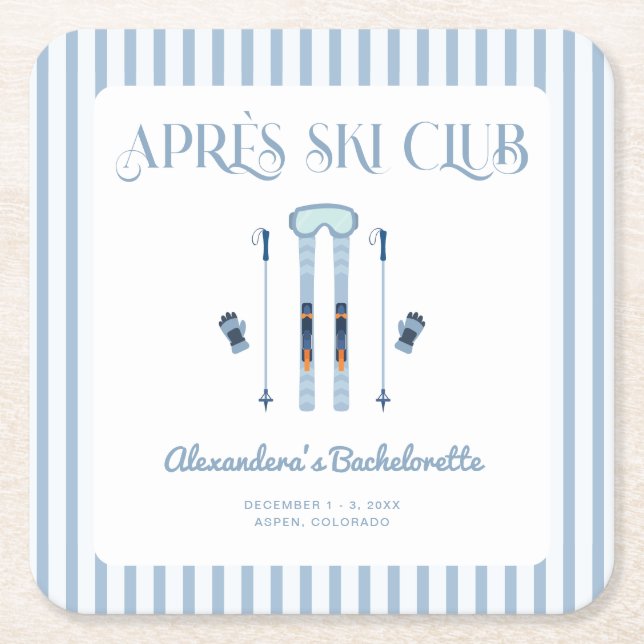 Porta-copo De Papel Quadrado Festa de Despedida de Solteira Azul após Esqui (Frente)