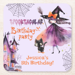 Porta-copo De Papel Quadrado Festa de Dia de Aniversário Bela bruxa Spooktacula