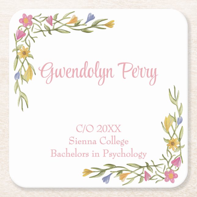 Porta-copo De Papel Quadrado Festa de Formandos Floral Boho (Frente)