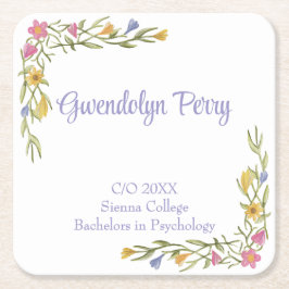 Porta-copo De Papel Quadrado Festa de Formandos Floral Boho