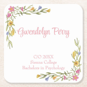 Porta-copo De Papel Quadrado Festa de Graduação Universitária Floral Boho
