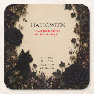 Porta-copo De Papel Quadrado Festa de Halloween Gótica Rosas, Murta Escura, Mar