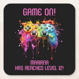 Porta-copo De Papel Quadrado Festa de Jogo Rosa Gamer