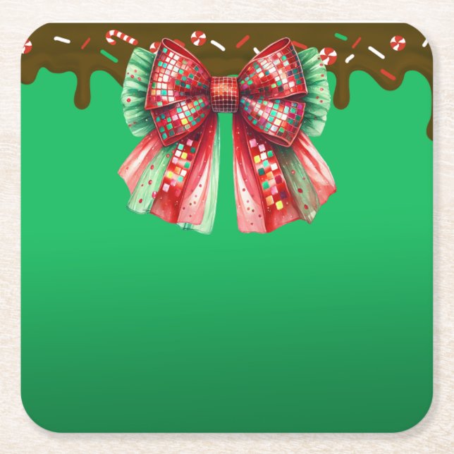 Porta-copo De Papel Quadrado Festa de Natal Bling Festivo Feliz Xmas Ligh (Frente)