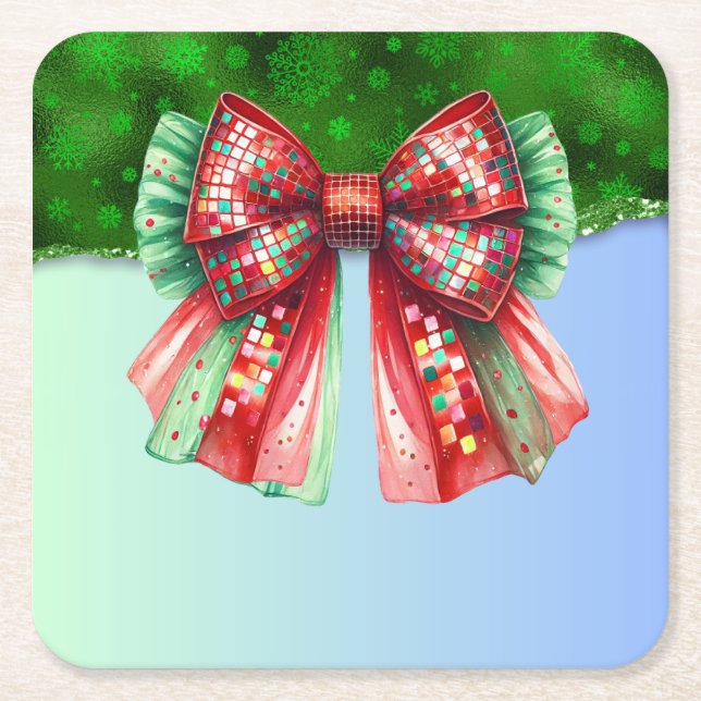 Porta-copo De Papel Quadrado Festa de Natal Bling Festivo Feliz Xmas Ligh (Frente)