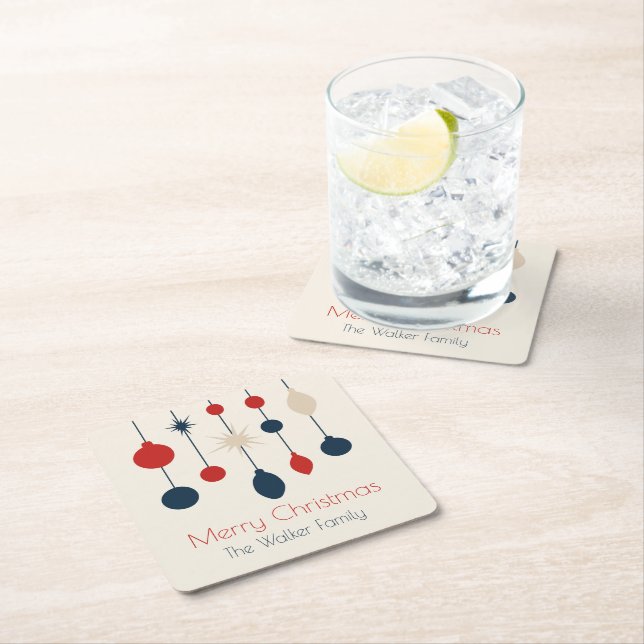 Porta-copo De Papel Quadrado Festa de Natal de Ornamentos Vermelhos Retro (Insitu)