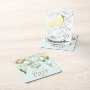 Porta-copo De Papel Quadrado Festa de Natal Elegante Aqua Dourada Ornaings