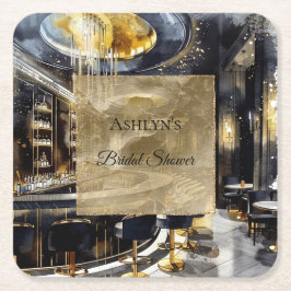 Porta-copo De Papel Quadrado Festa de Noite de Clube de Ouro Preto e Noiva 