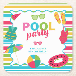 Porta-copo De Papel Quadrado Festa de Piscina Aniversário Colorido Verão Crianç