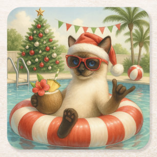 Porta-copo De Papel Quadrado Festa de Piscina no Verão de Natal