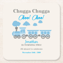 Porta-copo De Papel Quadrado Festa de segundo aniversário do comboio azul para 