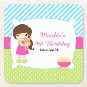 Porta-copo De Papel Quadrado Festa de Sleepover de Brunette Girl