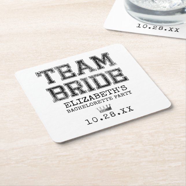 Porta-copo De Papel Quadrado Festa de solteira Collegiate Team Bride (Inclinado)