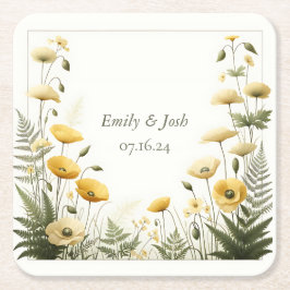 Porta-copo De Papel Quadrado Festa do Jardim Amarelo e Azeitona