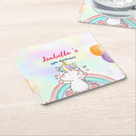Porta-copo De Papel Quadrado Festa Feliz de Aniversário do Unicórnio Mágico e B