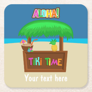 Porta-copo De Papel Quadrado Festa Infantil Havaiana Luau Personalizada