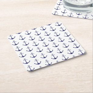 Porta-copo De Papel Quadrado Festa náutica de padrão branco azul-marinho da