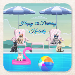 Porta-copo De Papel Quadrado Festa Personalizada de Piscina para Gatos