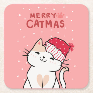 Porta-copo De Papel Quadrado Festa Rosa-Rosa-Gato-Gato-Gato-Gato-Gato-Gato Feli