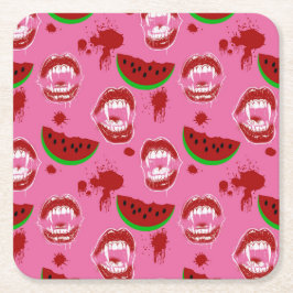 Porta-copo De Papel Quadrado Festa Summerween Rosa de Vampiro Comendo Melancia