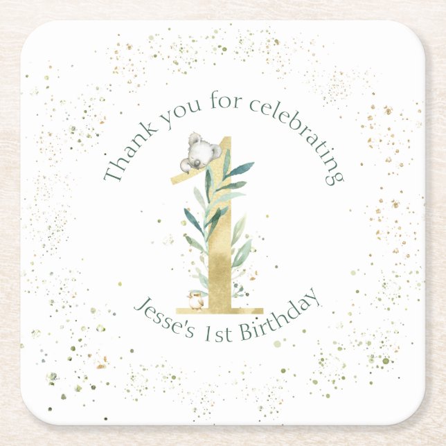 Porta-copo De Papel Quadrado Festa temática australiana Koala (Frente)