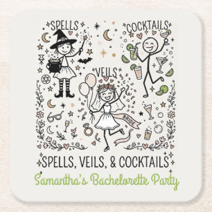 Porta-copo De Papel Quadrado Festas de Despedida de Solteira: Feitiços, Véus e