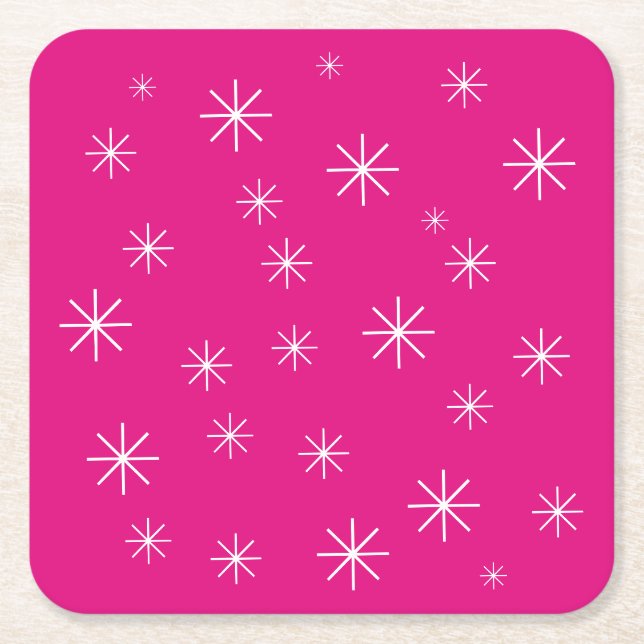 Porta-copo De Papel Quadrado Festas de Natal de Férias Estrelas Simples Rosa (Frente)