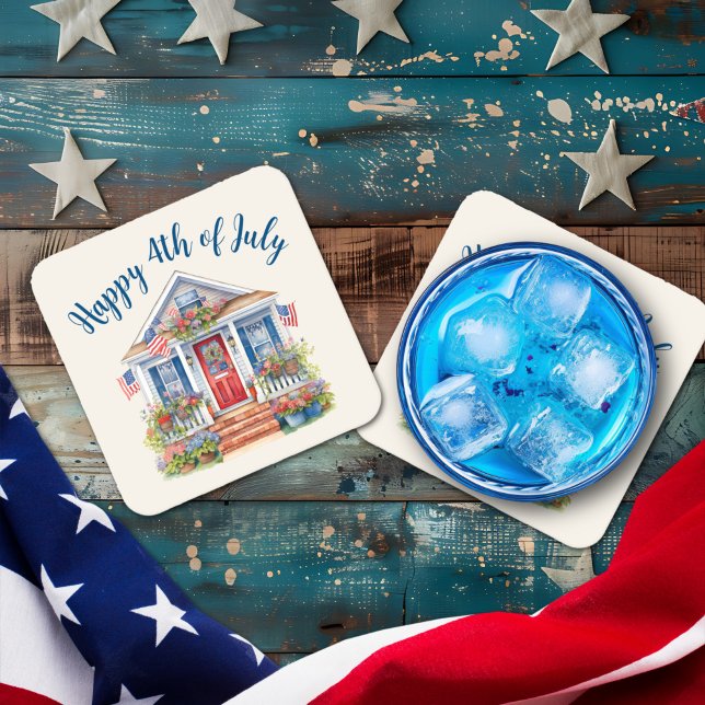 Porta-copo De Papel Quadrado Festivo 4 de julho Barbecue Picnic (Festive 4th of July Barbecue Picnic paper coaster)