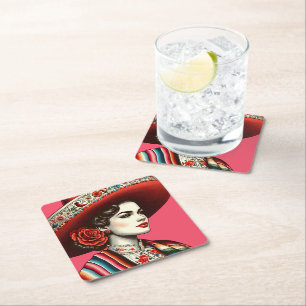Porta-copo De Papel Quadrado Festivo Fiesta Vintage Partido Mulher Mexicano Fav