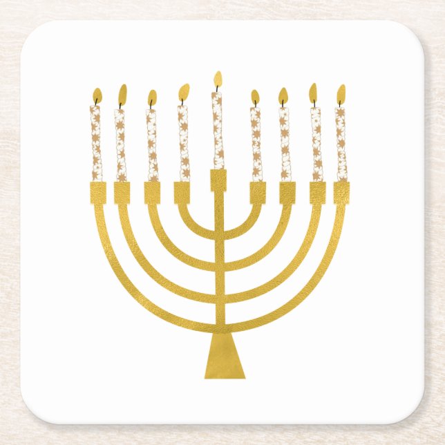 Porta-copo De Papel Quadrado Festivo Menorah Hanukkah velas Elegante minimo (Frente)