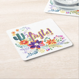 Porta-copo De Papel Quadrado FIESTA Cactos Folkart Flores Personalizado