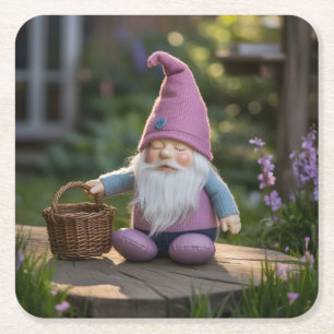 Porta-copo De Papel Quadrado Figura de Gnome Fofinho com Cesto Tecido no Verão