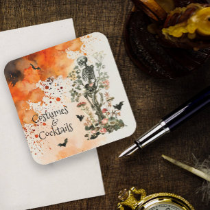 Porta-copo De Papel Quadrado Figurino e Cocktails no Dia das Bruxas da Floresta