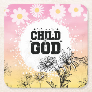 Porta-copo De Papel Quadrado Filha de Deus Daisy Gradiente Floral Cristã
