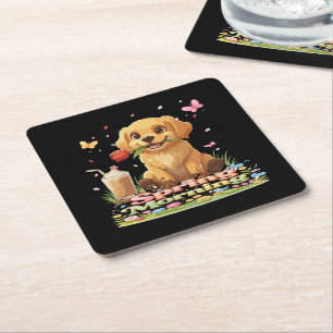 Porta-copo De Papel Quadrado Filhote Fofo de Retriever Dourado em uma Manhã de 